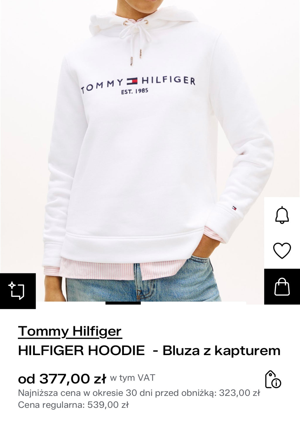 Szara bawełniana bluza z kapturem Tommy Hilfiger - L