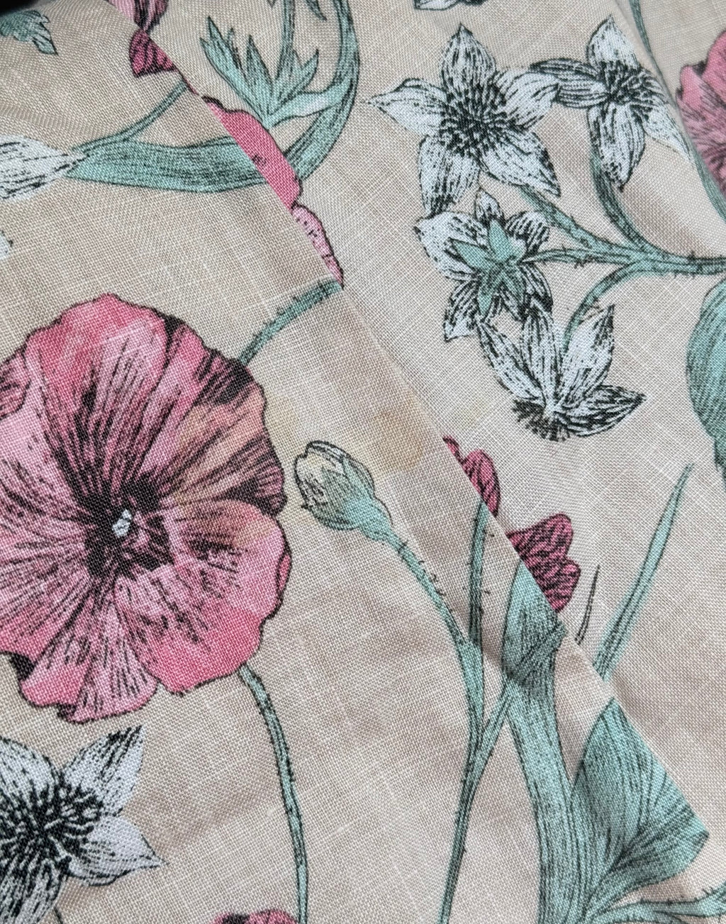Beżowa lniana spódnica w kwiaty Laura Ashley - S/M