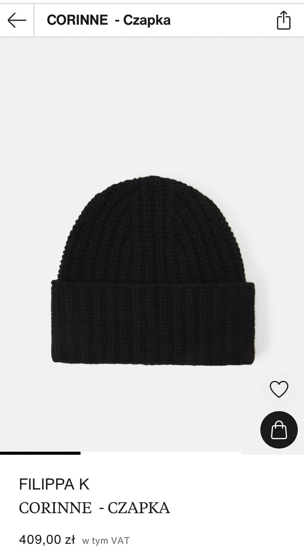 Czarna wełniana (merino) czapka Filippa K