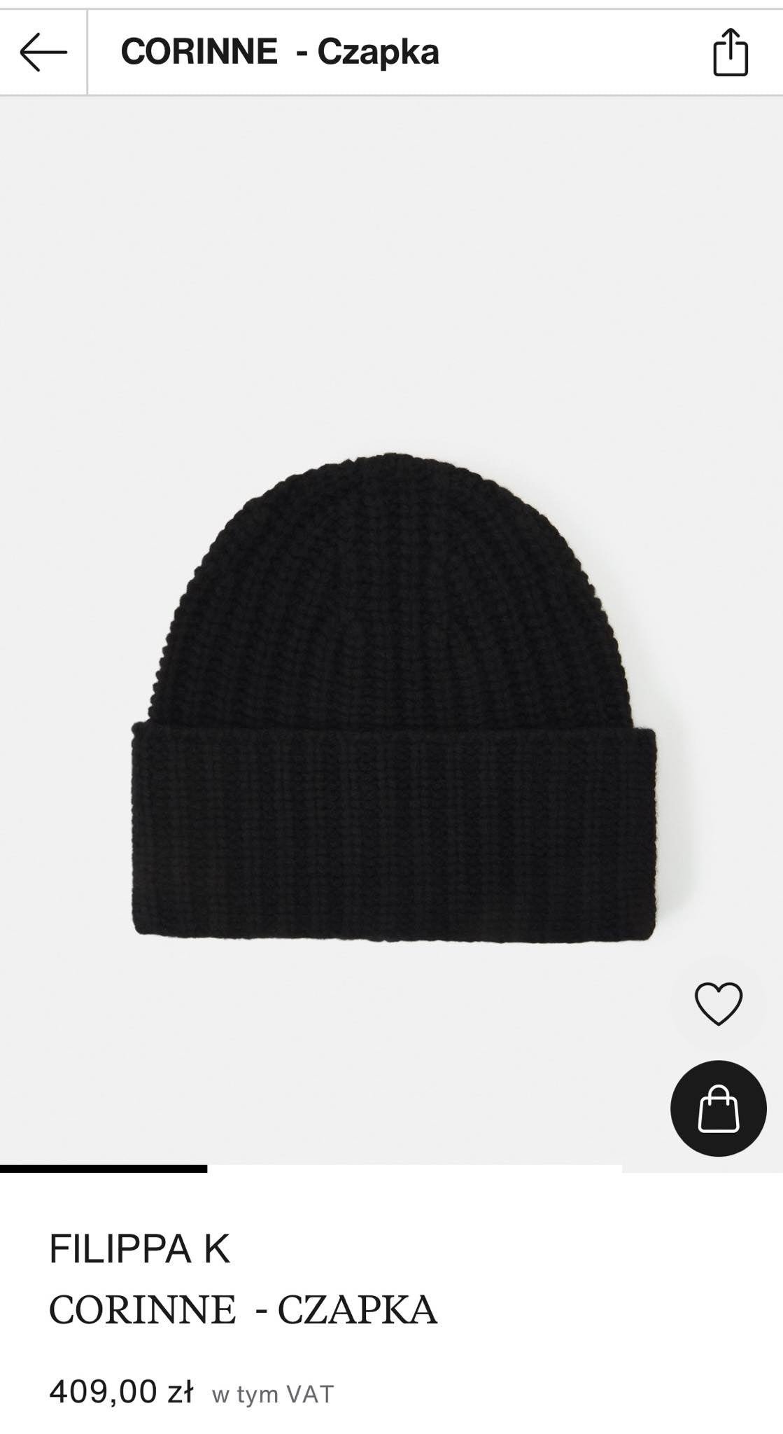 Czarna wełniana (merino) czapka Filippa K