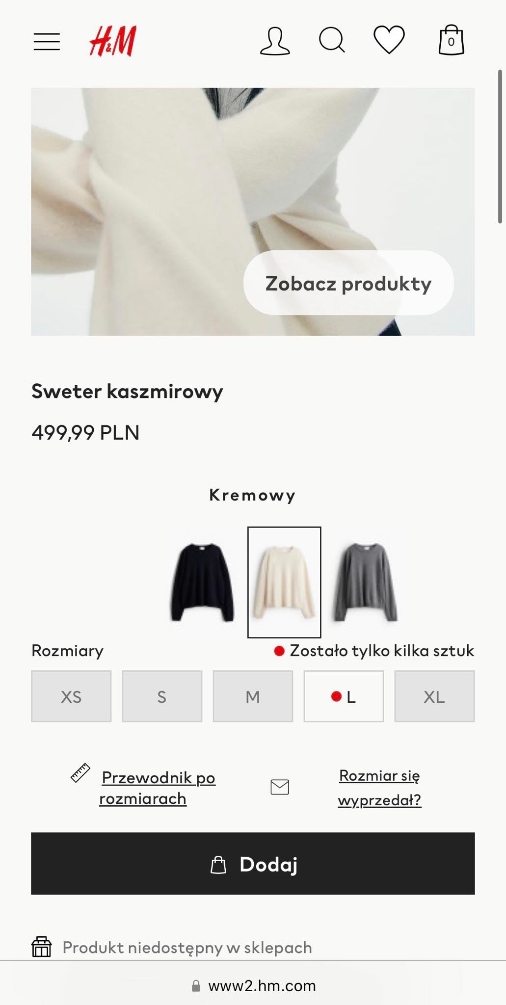 Kremowy kaszmirowy sweter H&M - M