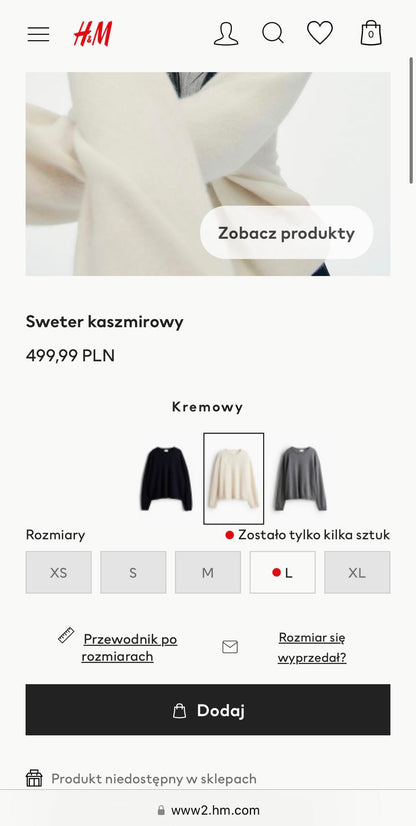 Kremowy kaszmirowy sweter H&M - M