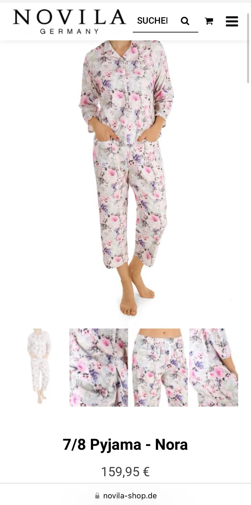 Biała bawełniana piżama w różowe kwiaty Novila - M