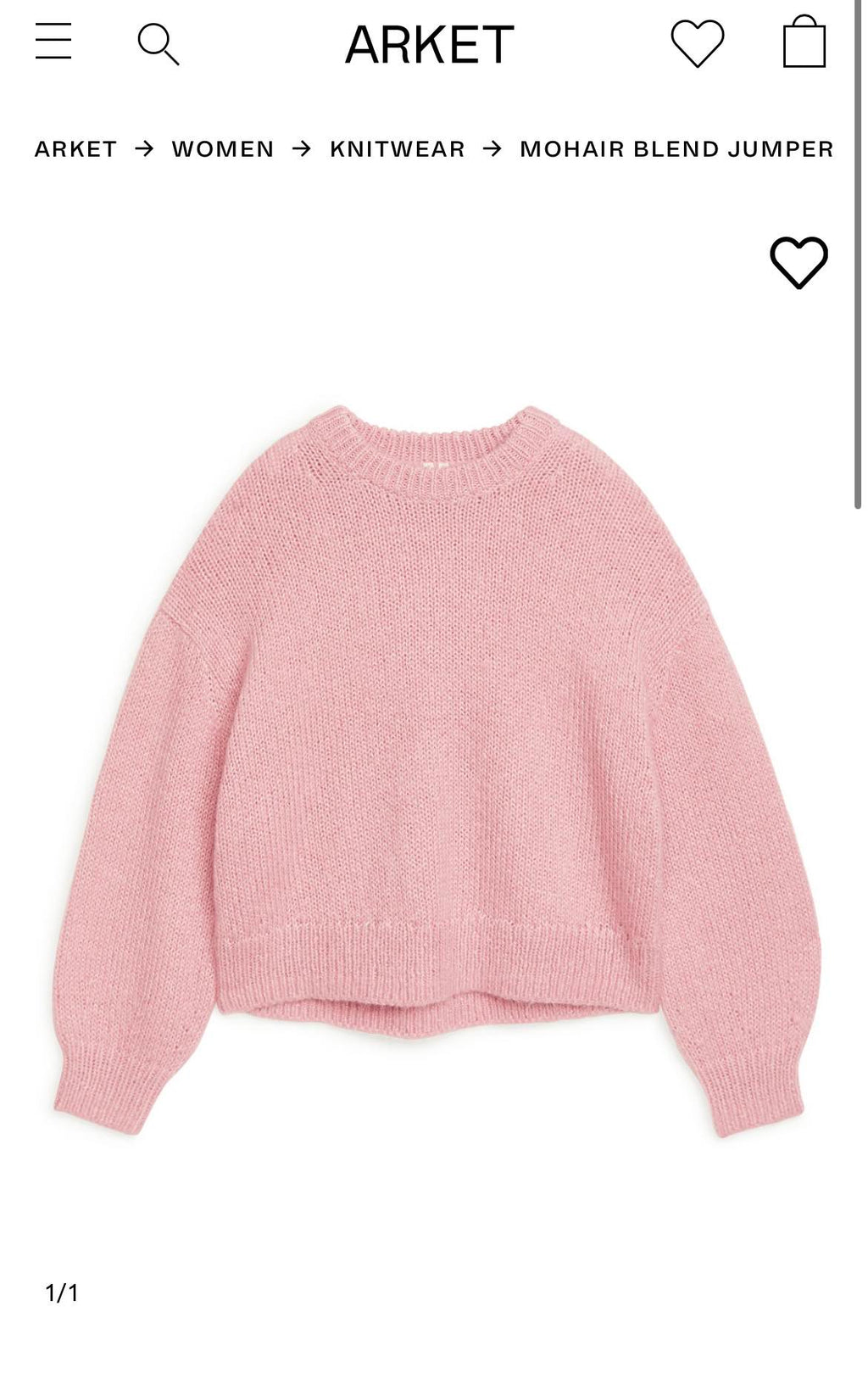 Pastelowy różowy moherowy sweter Arket - M