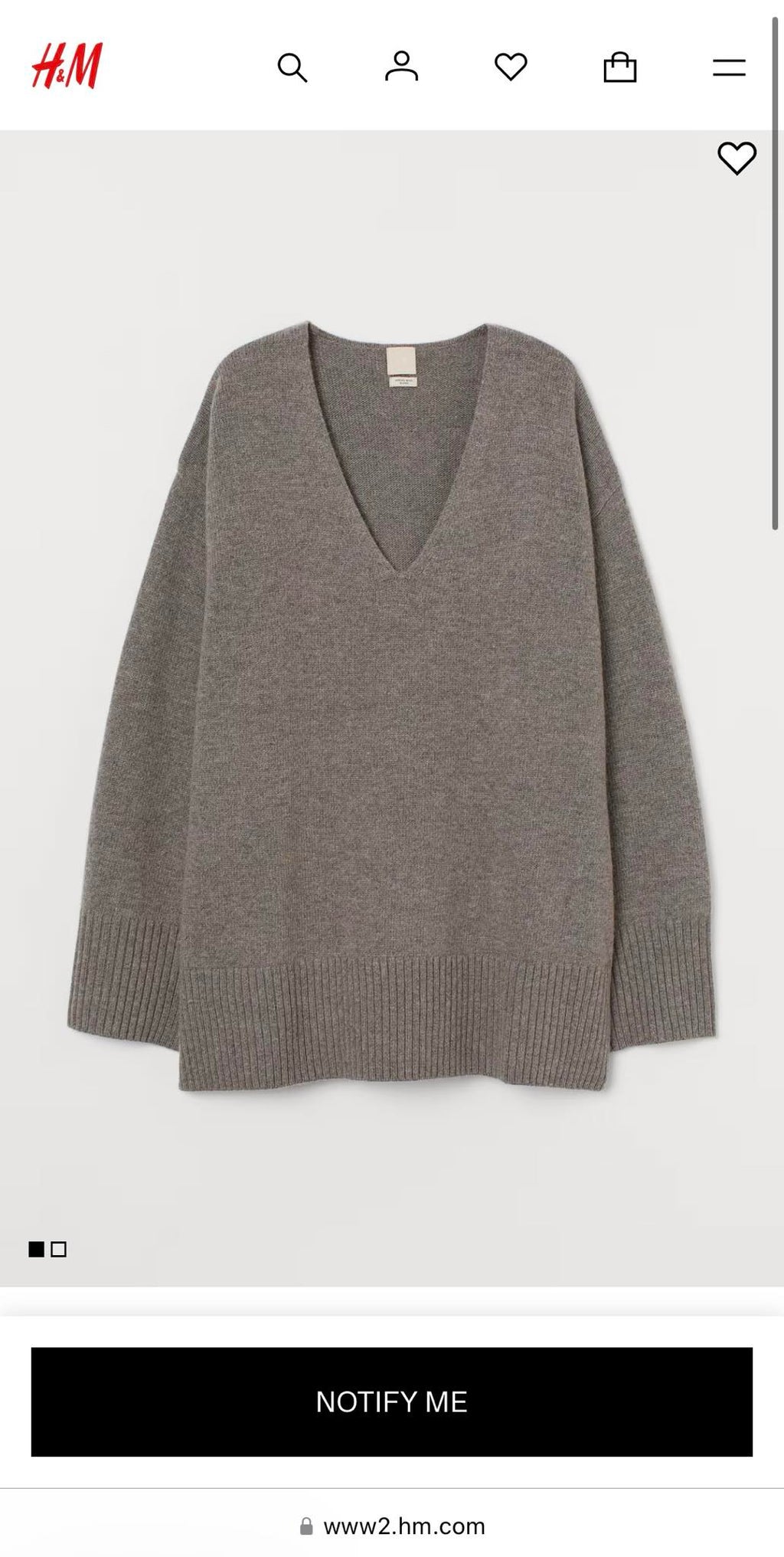 Szaro brązowy wełniany (merino) sweter oversize H&M Premium Selection - M