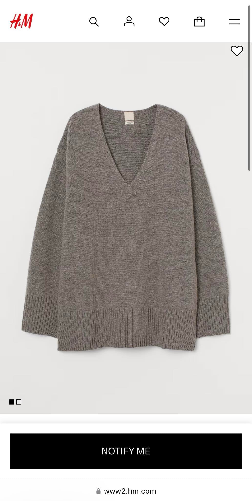 Szaro brązowy wełniany (merino) sweter oversize H&M Premium Selection - M