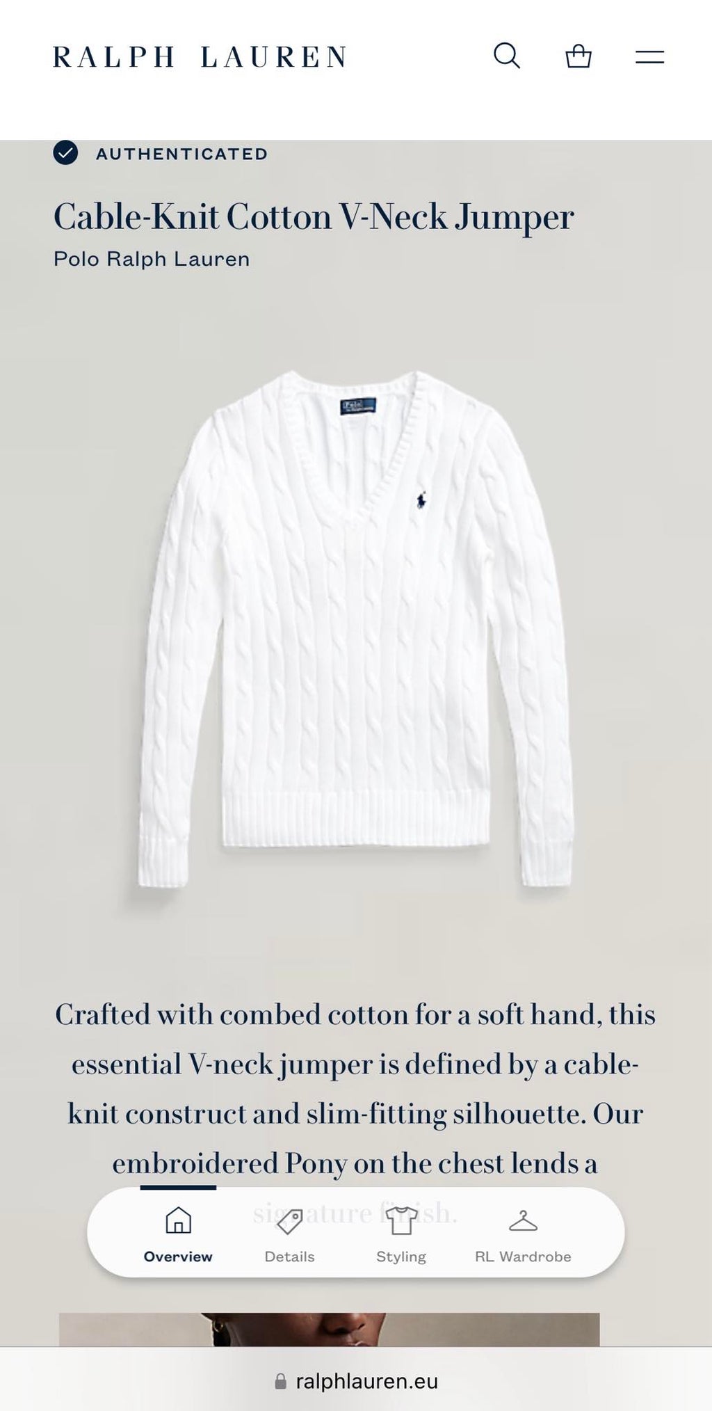 Biały bawełniany (pima cotton) sweter Ralph Lauren (aktualna kolekcja) - S