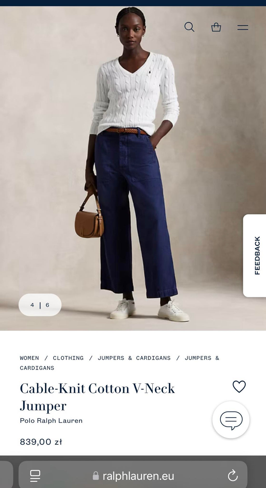 Biały bawełniany (pima cotton) sweter Ralph Lauren (aktualna kolekcja) - S