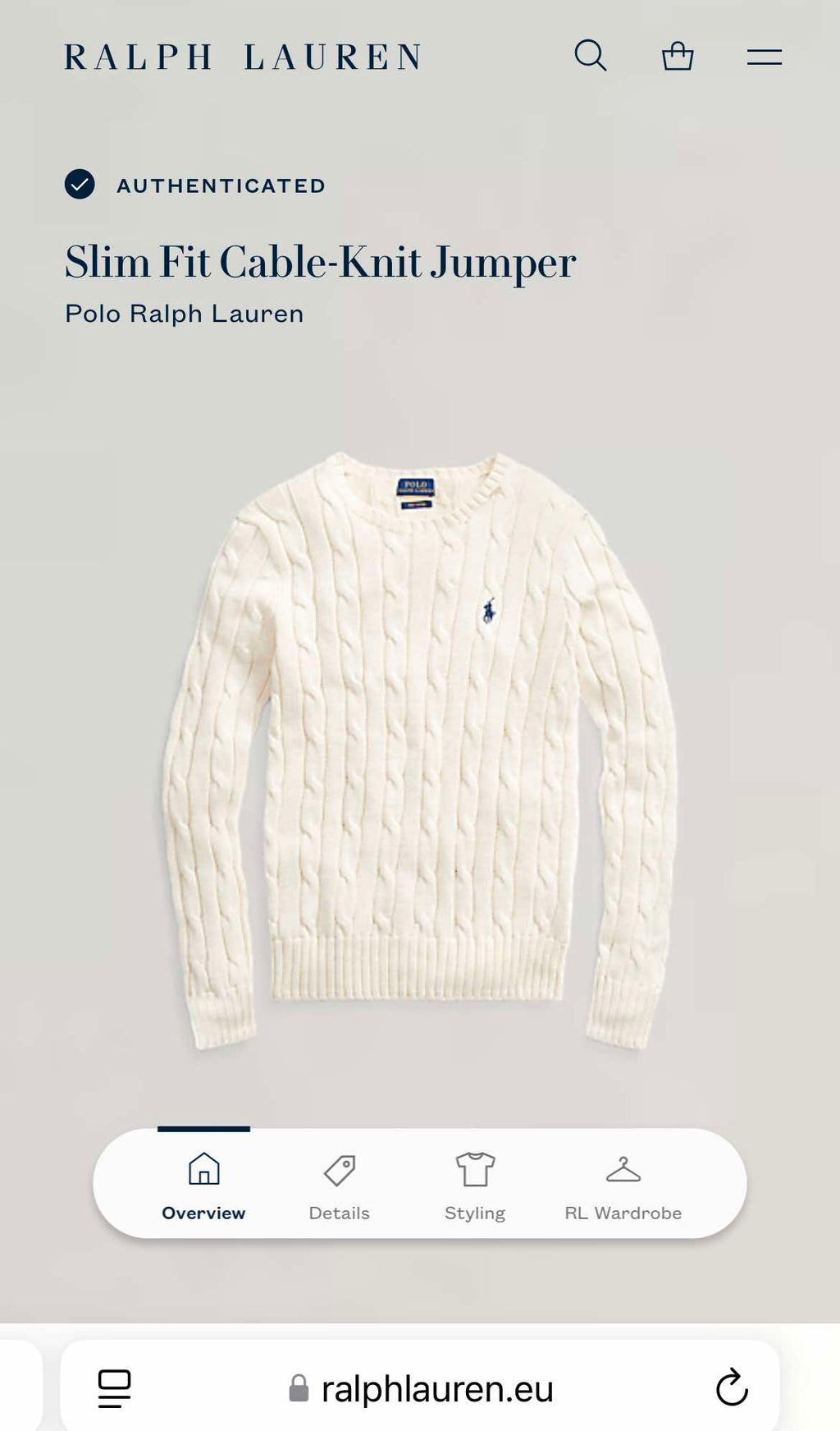 Kremowy bawełniany (pima) sweter cable knit Ralph Lauren - XS/S