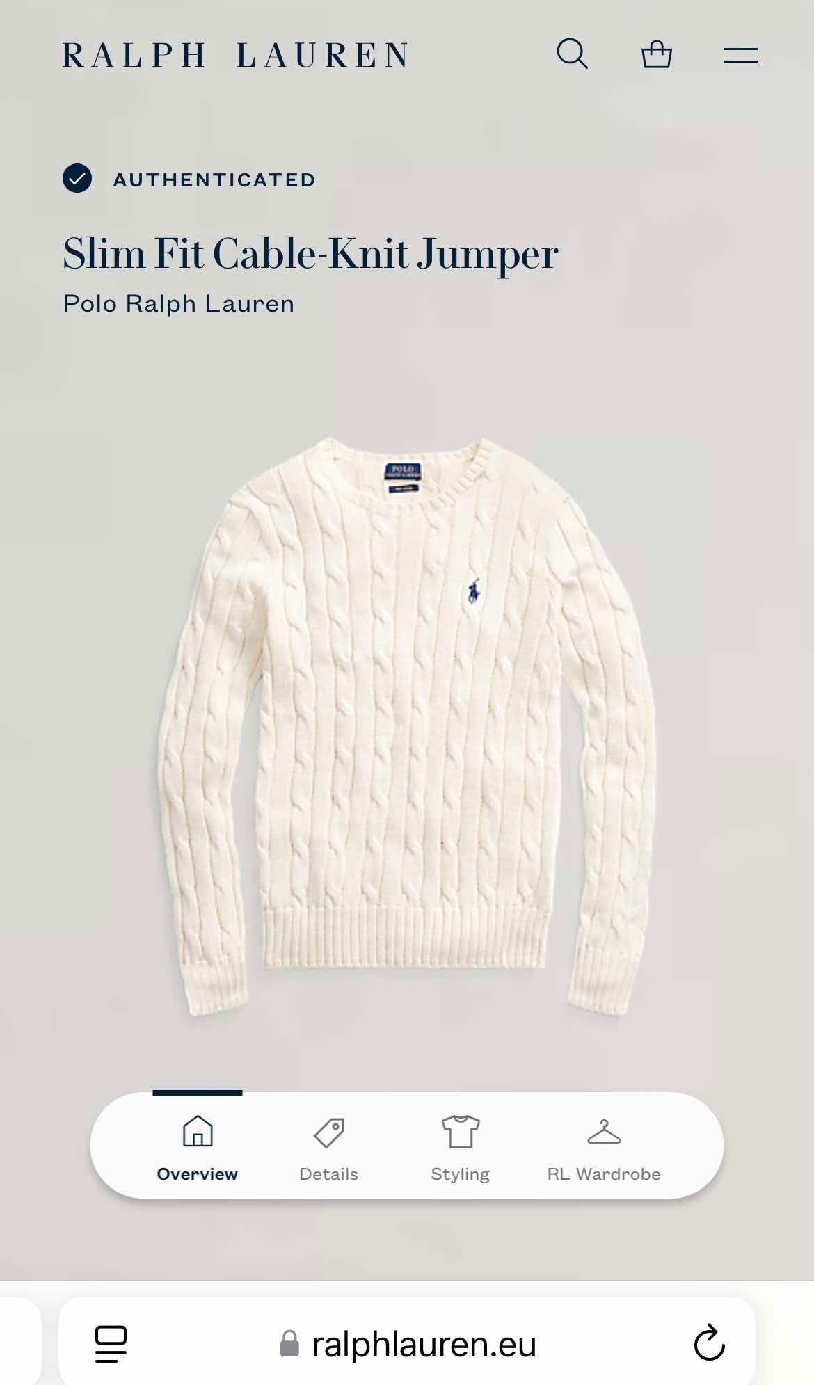 Kremowy bawełniany (pima) sweter cable knit Ralph Lauren - XS/S