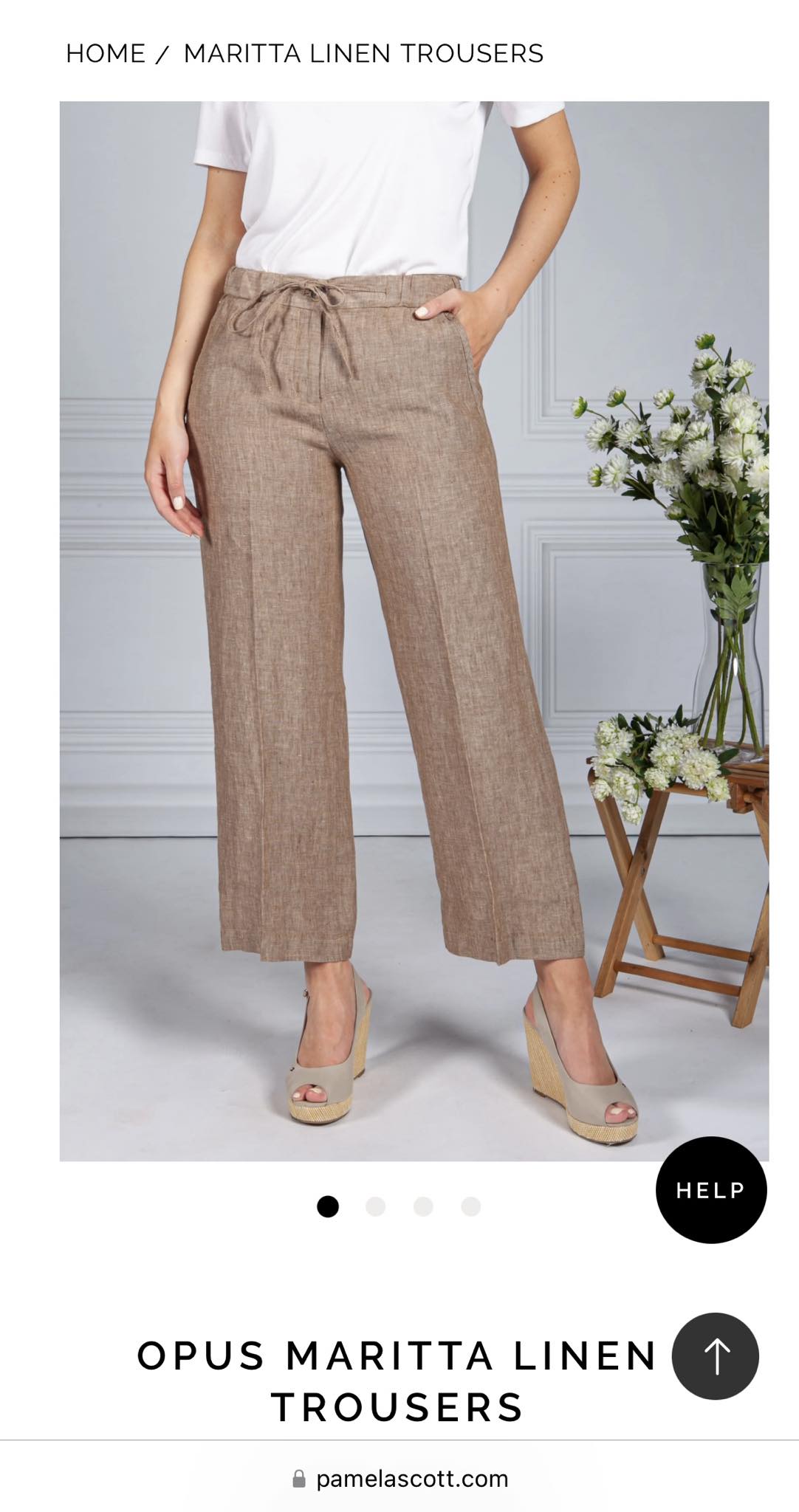 Brązowe lniane spodnie z szeroką nogawką - M