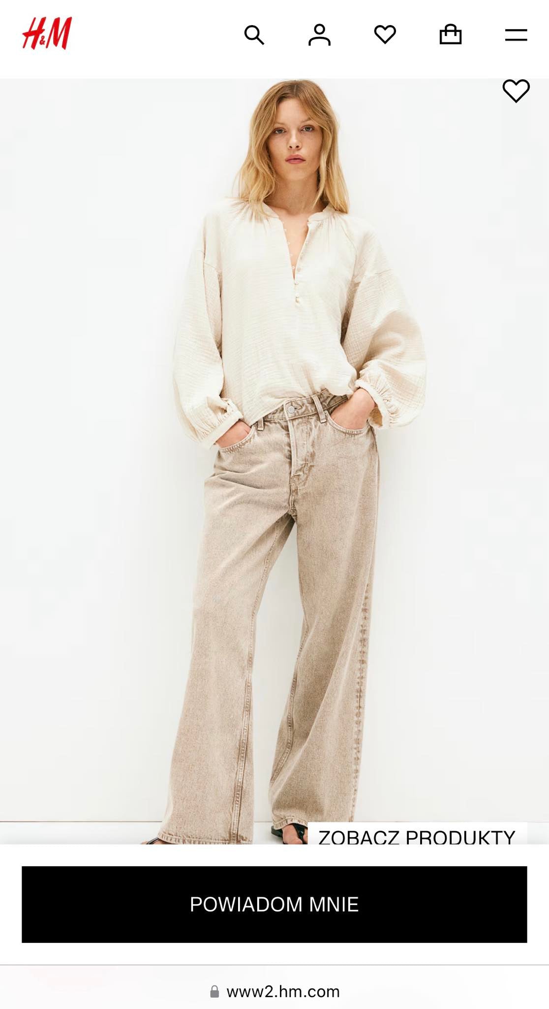 Beżowa muślinowa bawełniana bluzka H&M  - XL