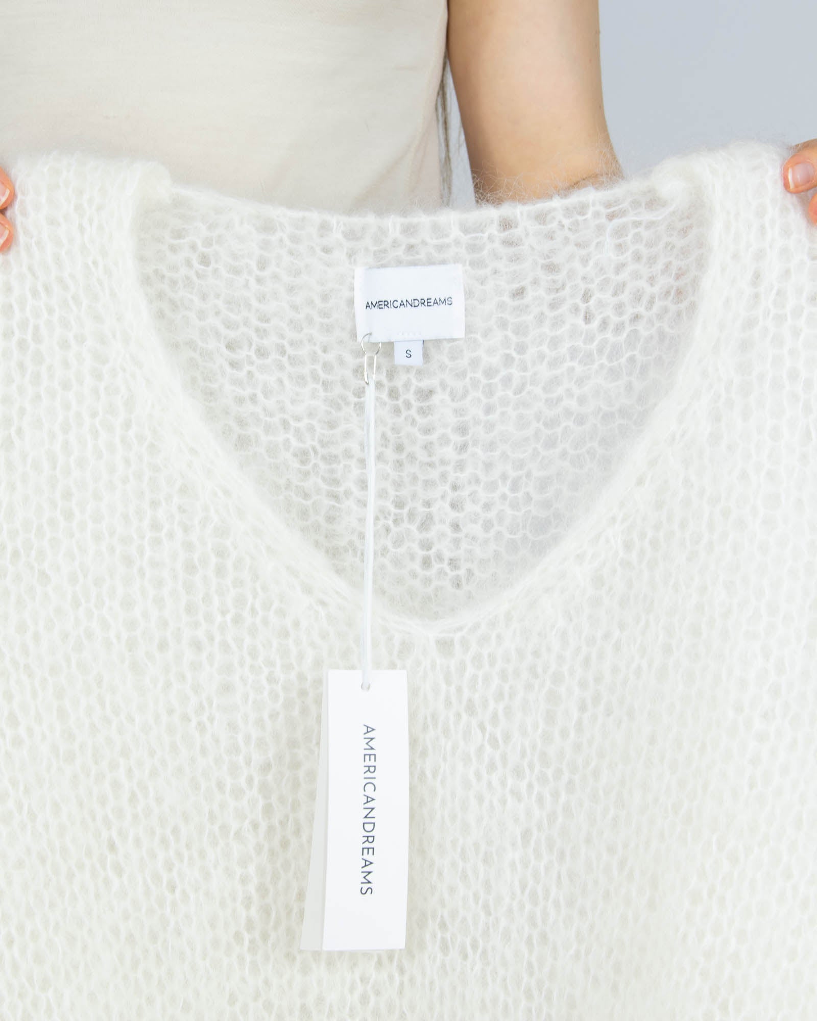 Nowy śmietankowy moherowy sweter AMERICANDREAMS - S