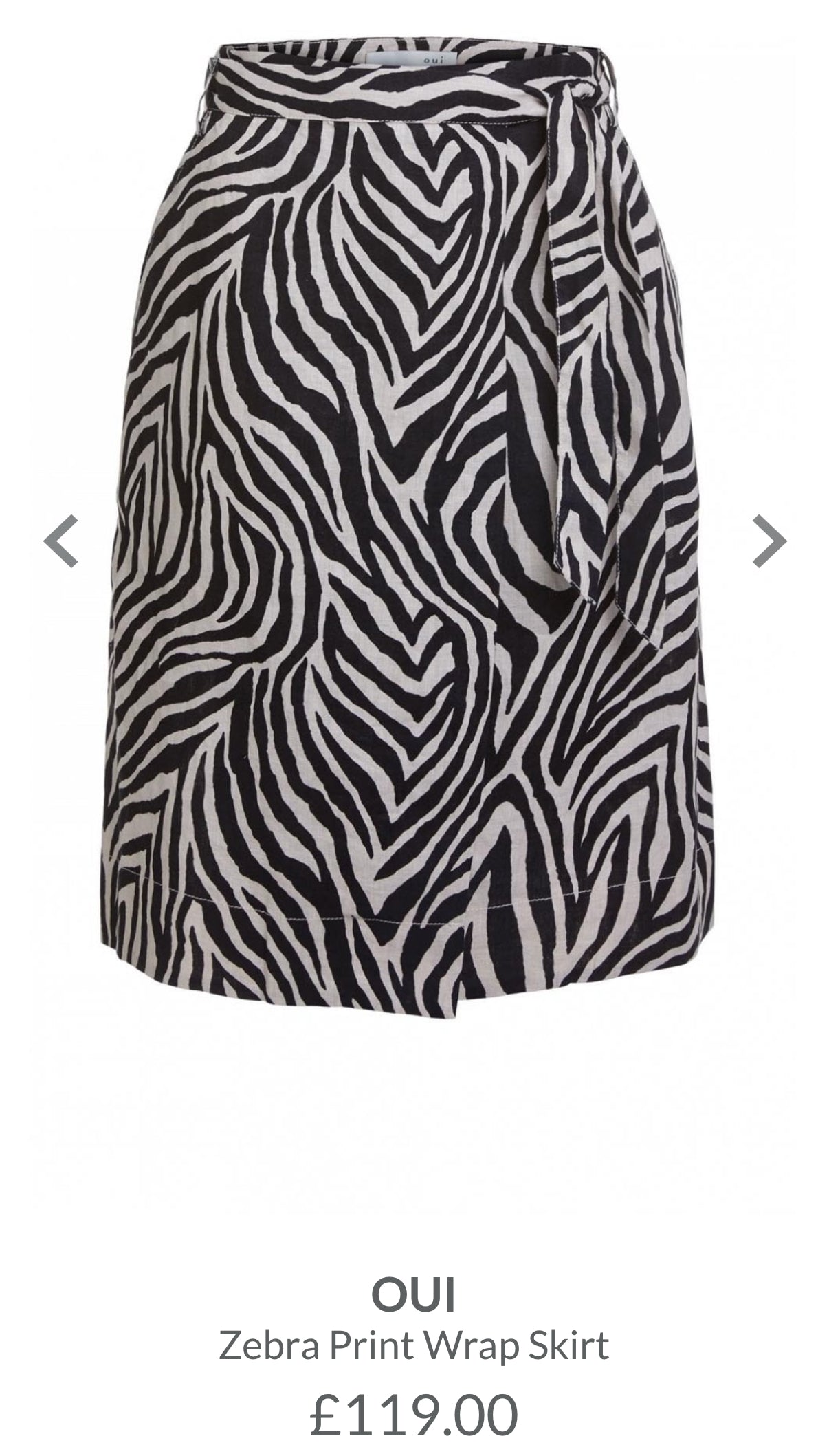 Kremowo czarna (zebra) lniana wiązana spódnica OUI - S