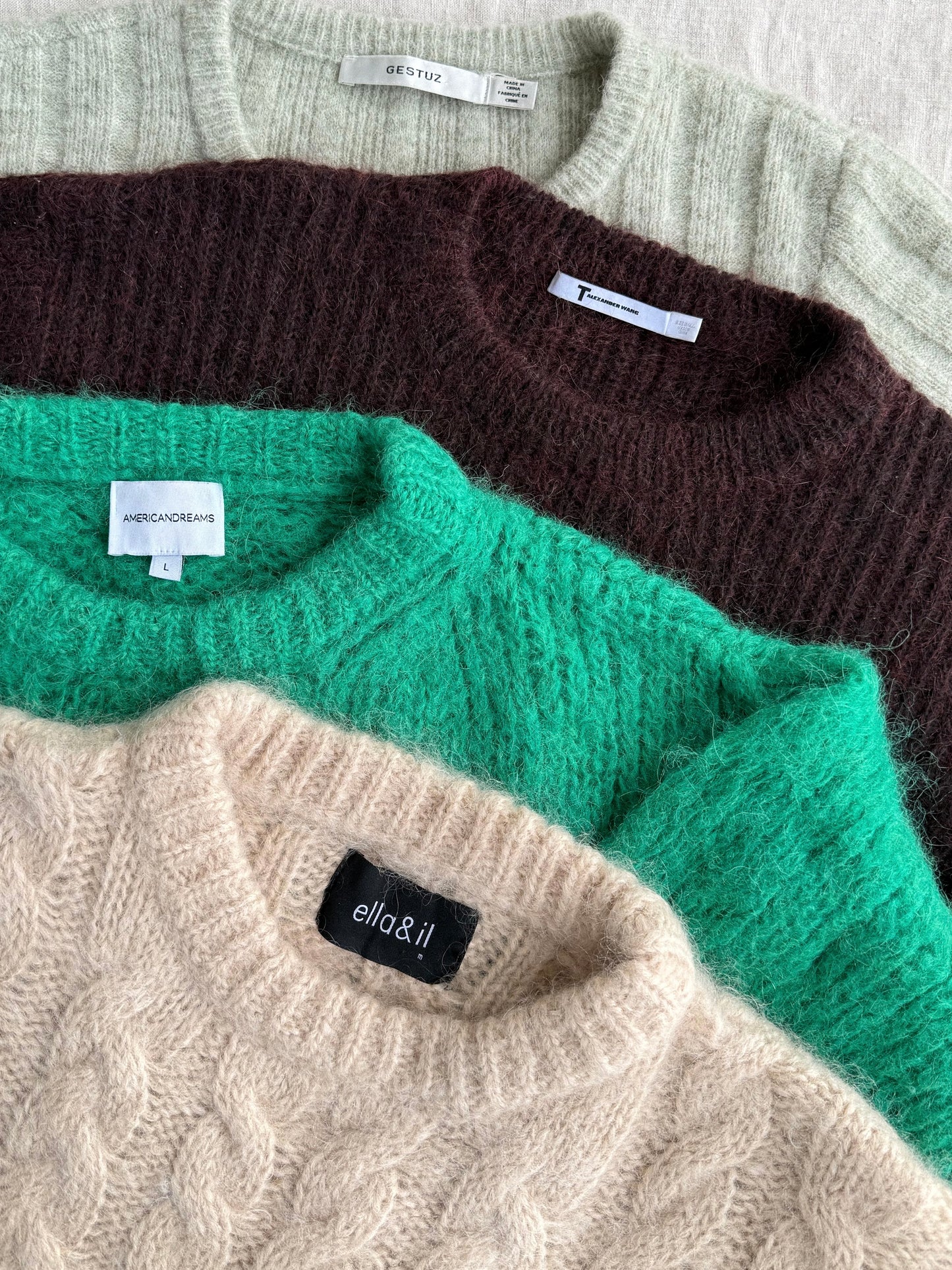 Pistacjowy (alpaka + wełna) sweter GESTUZ - L