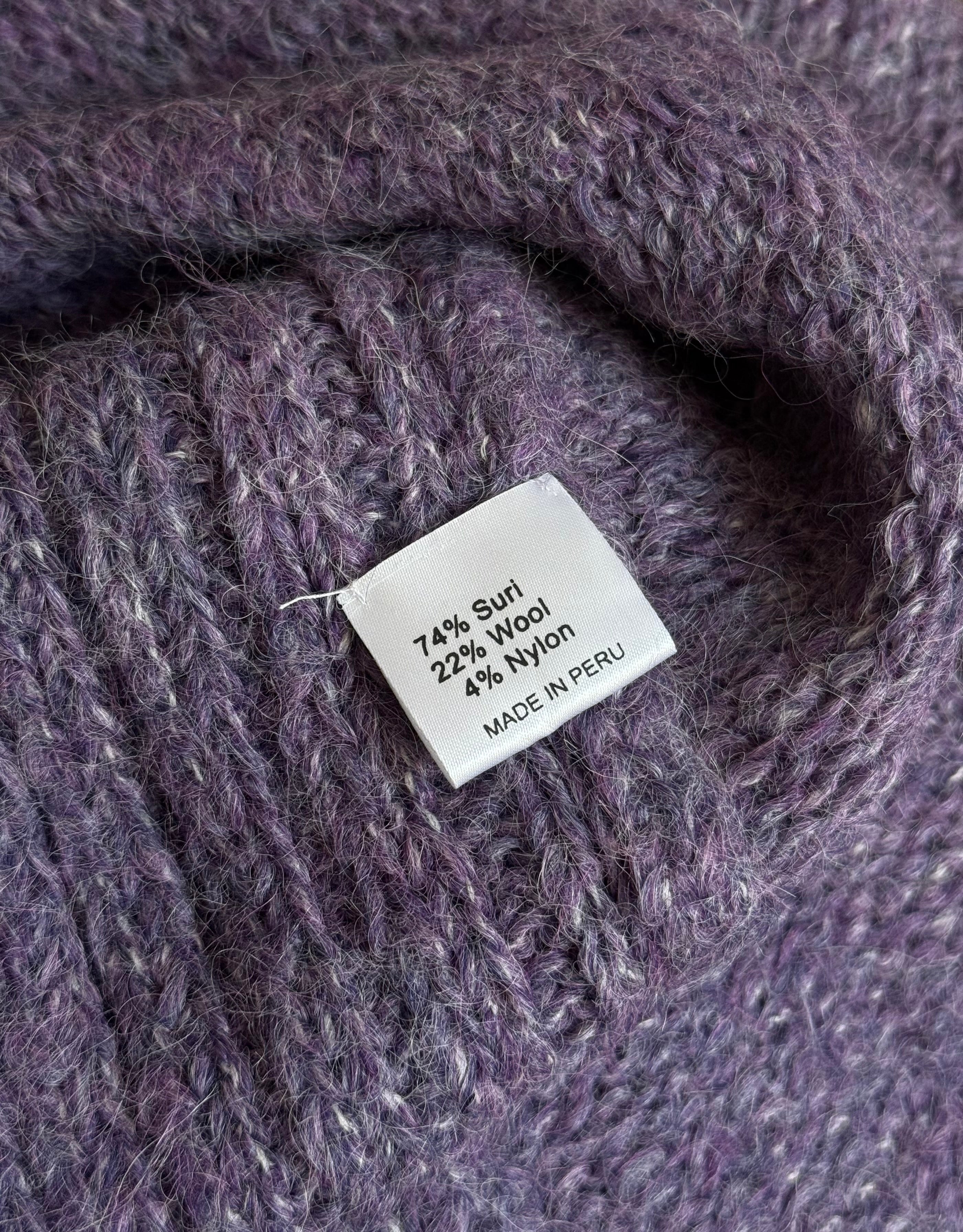 Fioletowy wełniany (alpaka Suri) kardigan z kapturkiem The Alpaca Experience (Made in Peru) - S/M