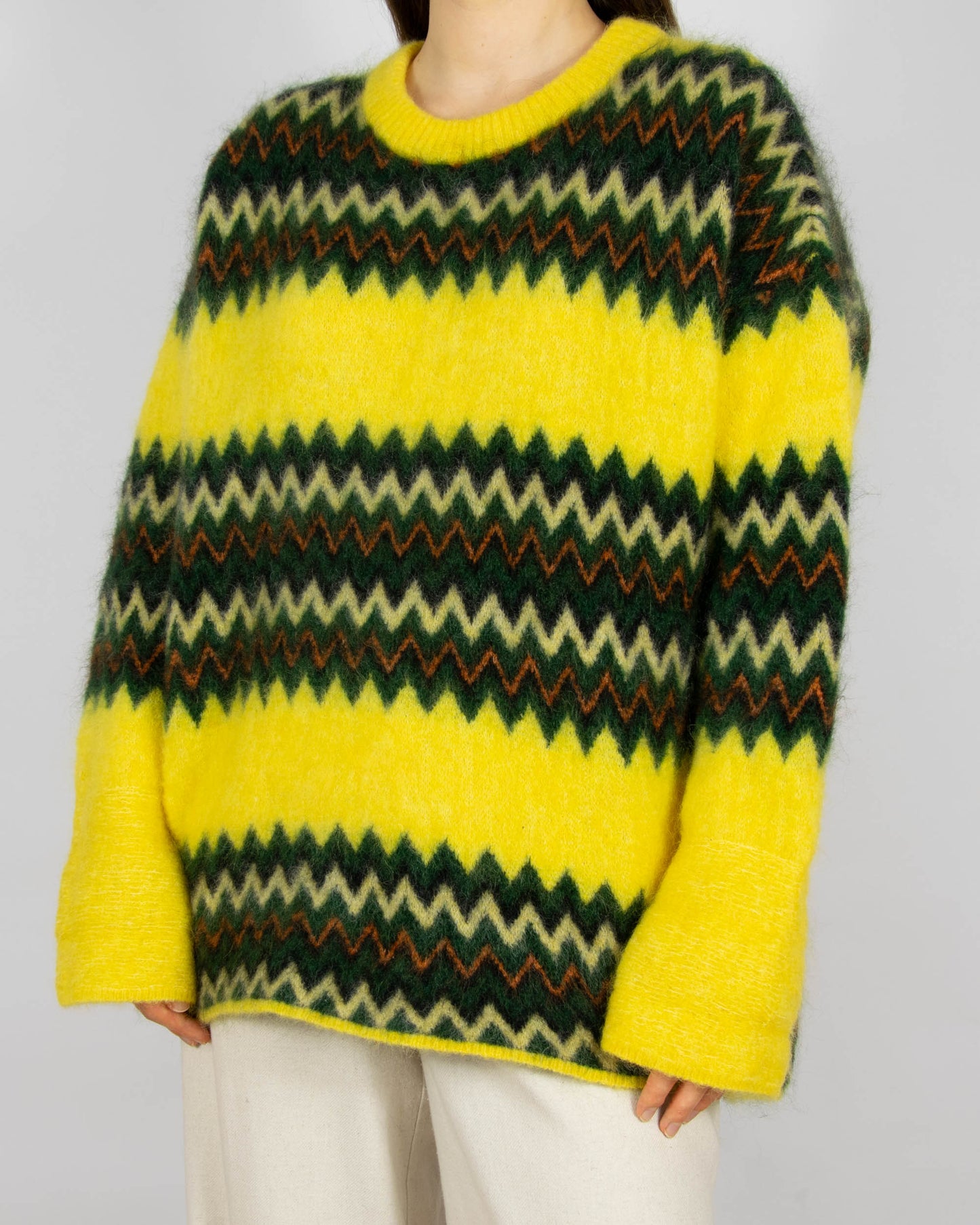 Zielono żółty (kid moher + wełna) sweter American Vintage - TU (one size)