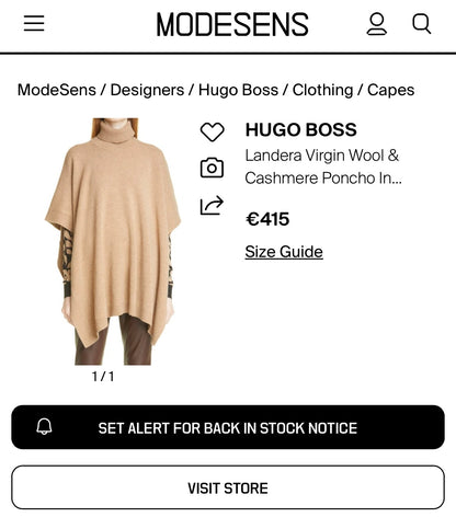 Beżowe (wełna + kaszmir) ponczo z golfem HUGO BOSS - one size