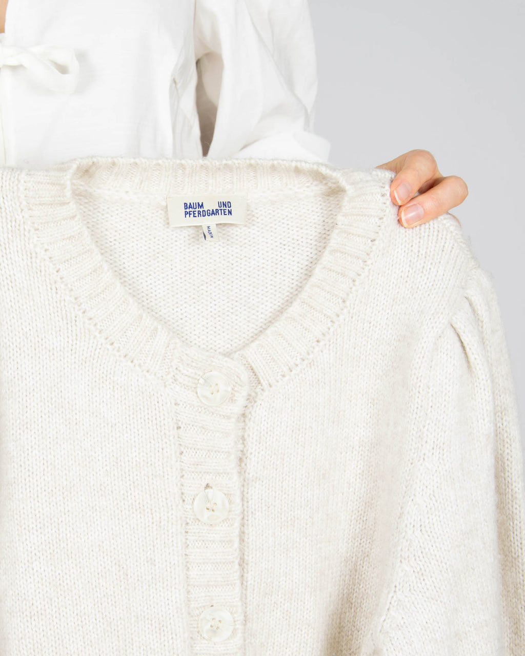 Beżowy (wełna merino + bawełna) sweter - S