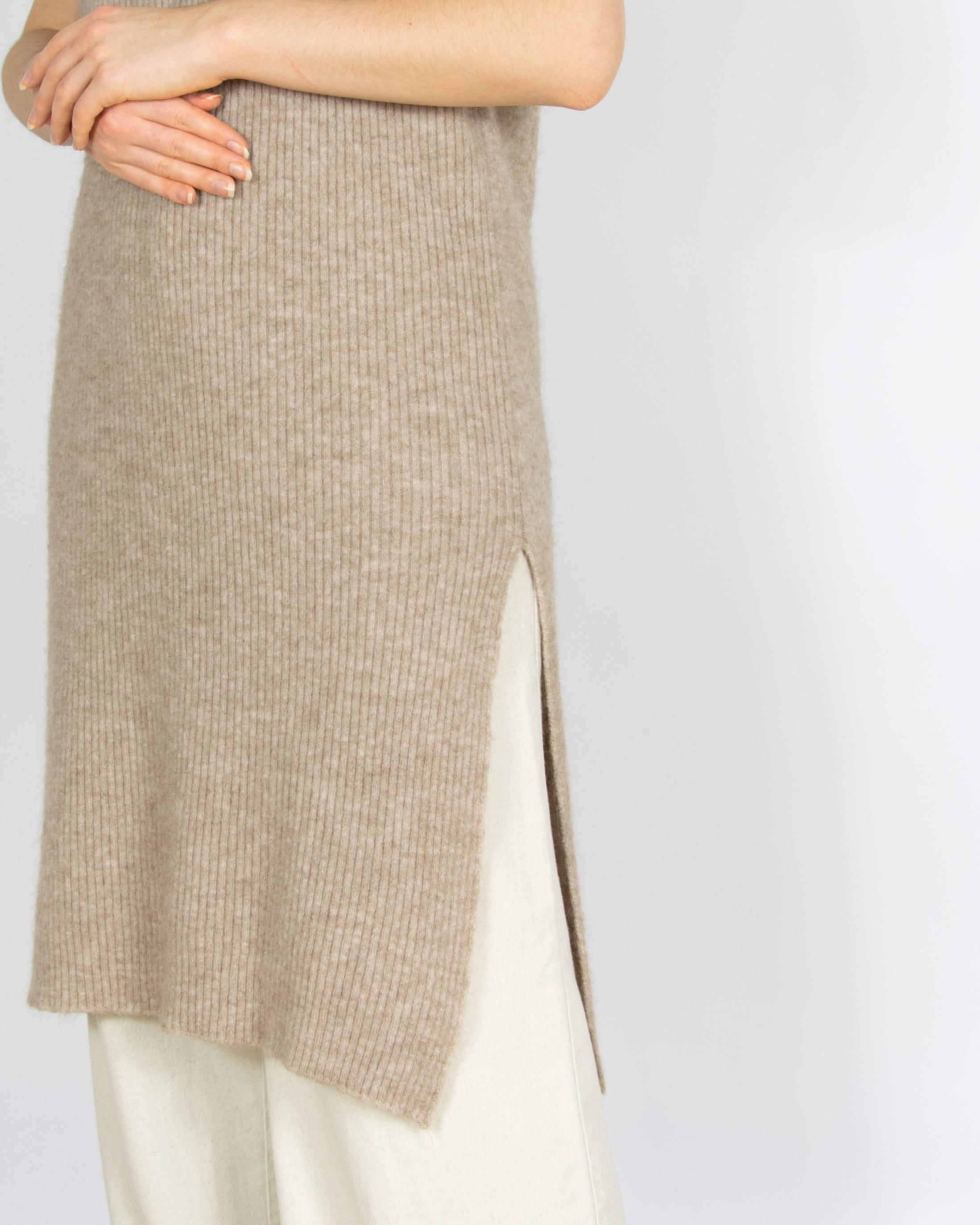 Beżowa wełniana (wełna + alpaka) tunika NORR - S