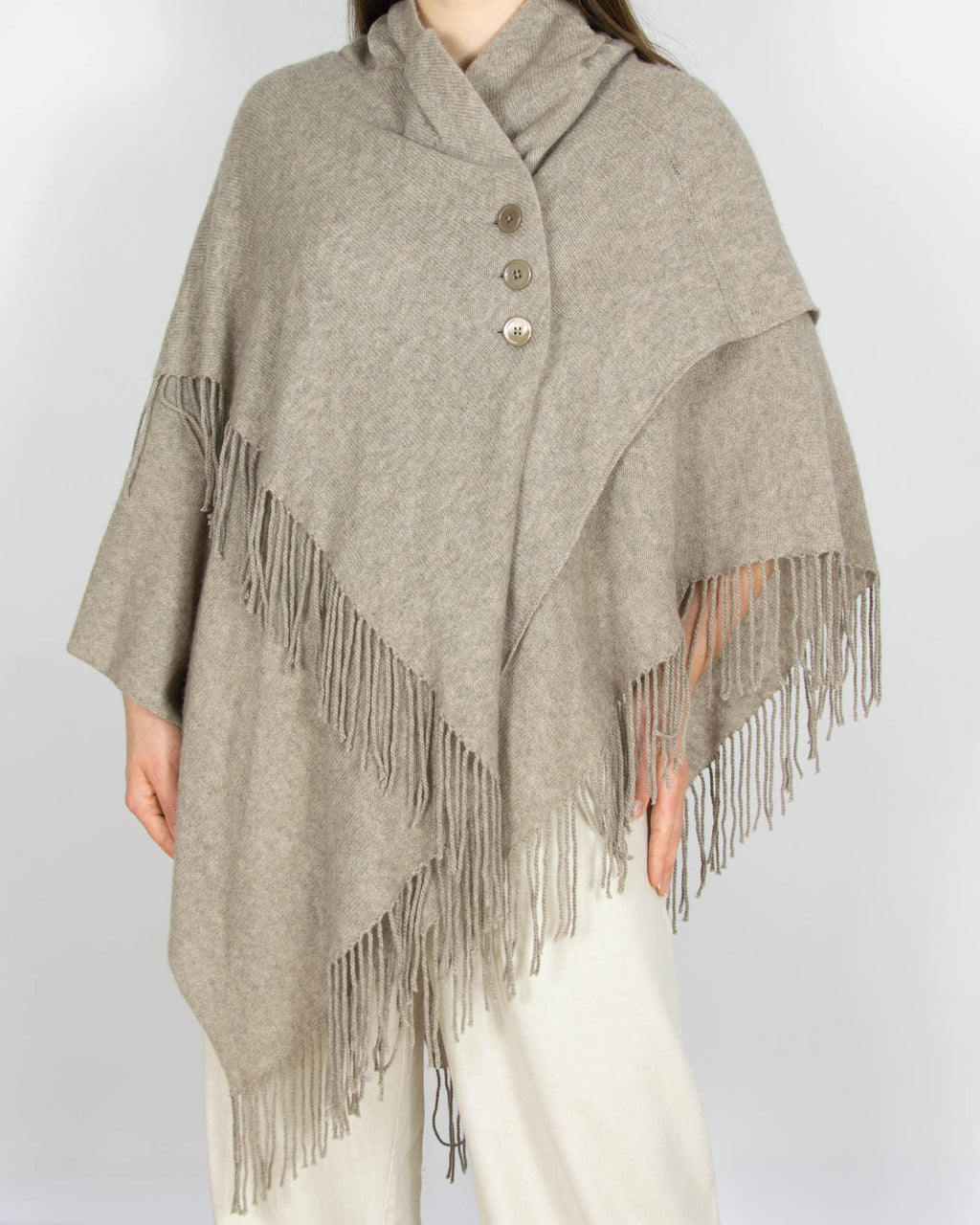 Beżowe (wełna merino + kaszmir) ponczo Adagio - M/L