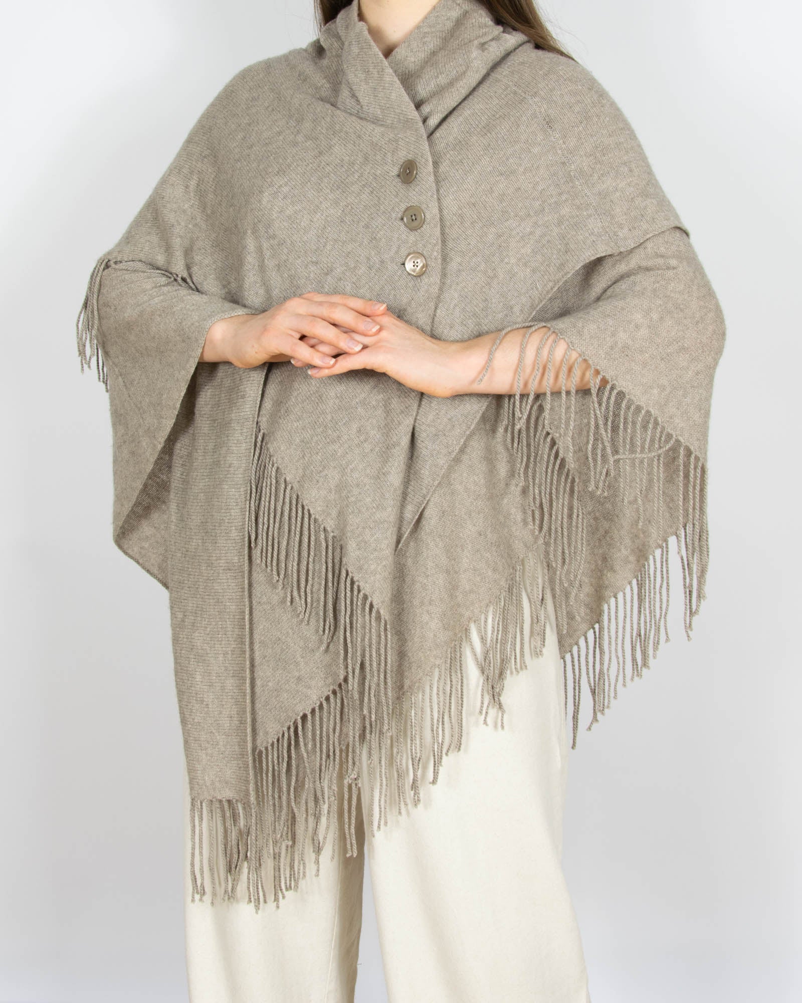 Beżowe (wełna merino + kaszmir) ponczo Adagio - M/L