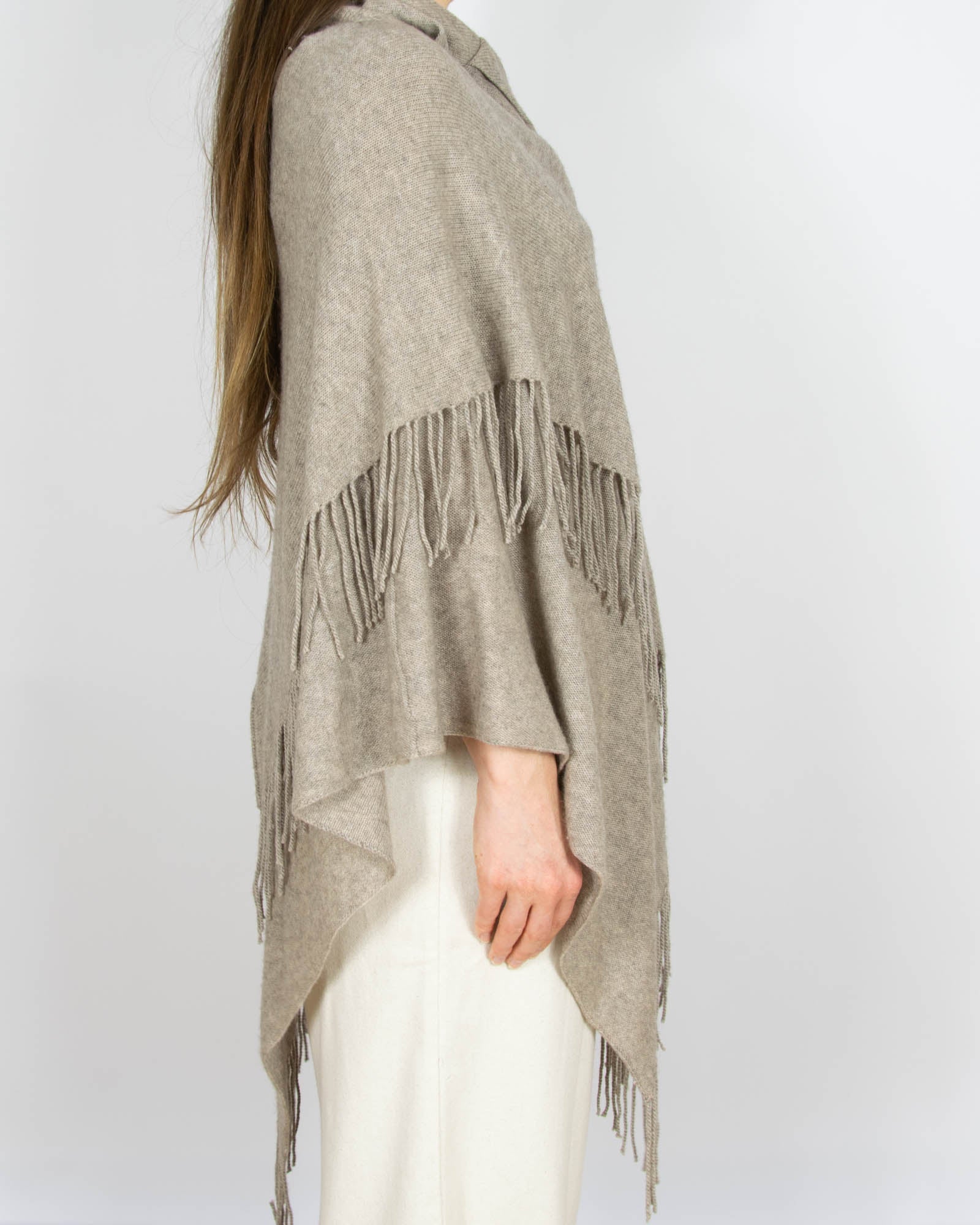 Beżowe (wełna merino + kaszmir) ponczo Adagio - M/L