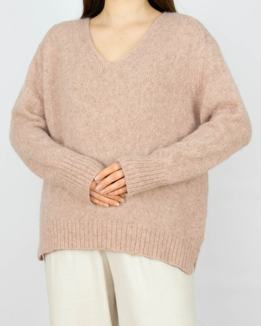 Brązowo różowy (alpaka + wełna) sweter LUISA CERANO - XL