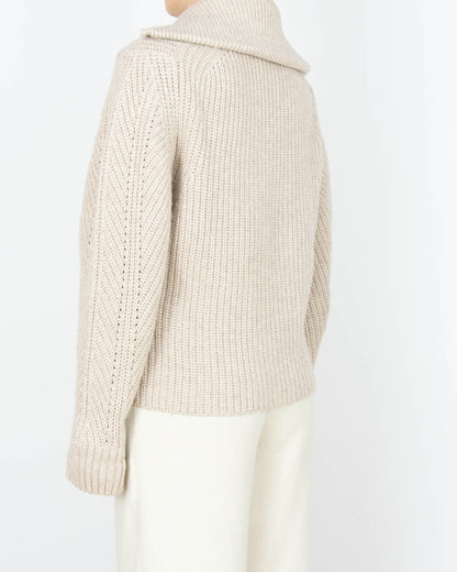 Beżowy (wełna + bawełna organiczna) rozpinany sweter LANIUS - S/M