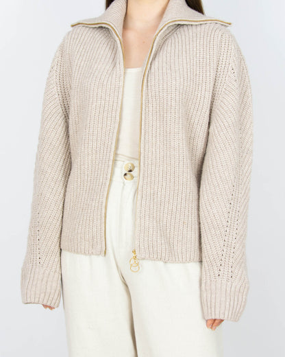 Beżowy (wełna + bawełna organiczna) rozpinany sweter LANIUS - S/M