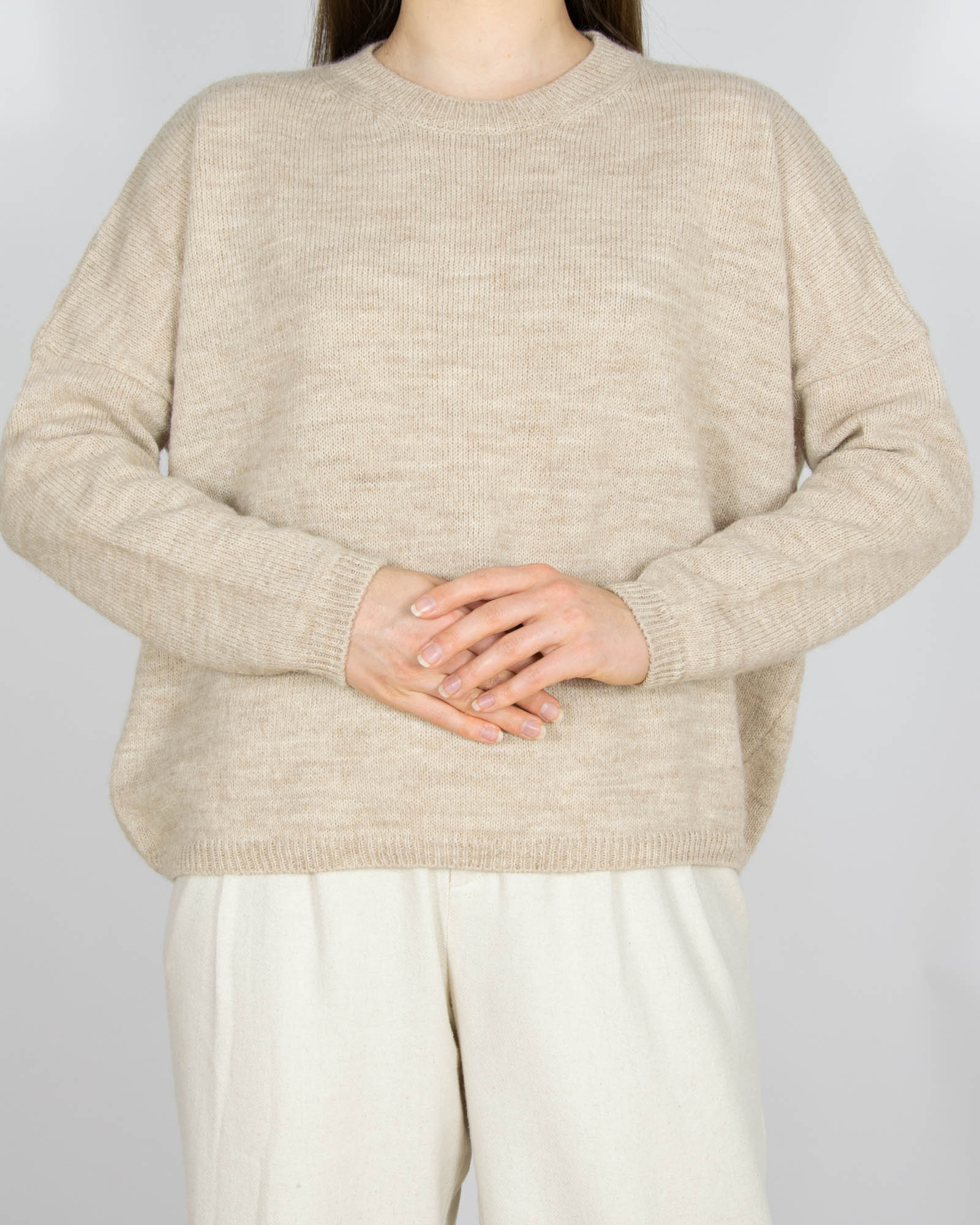 Beżowy (alpaka + wełna merino) sweter LAZZARI - M