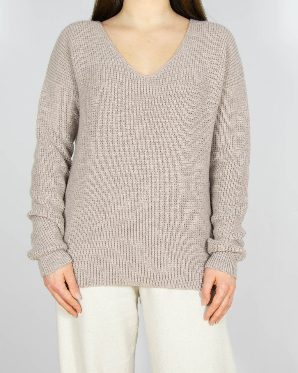 Beżowy wełniany (merino) sweter - M