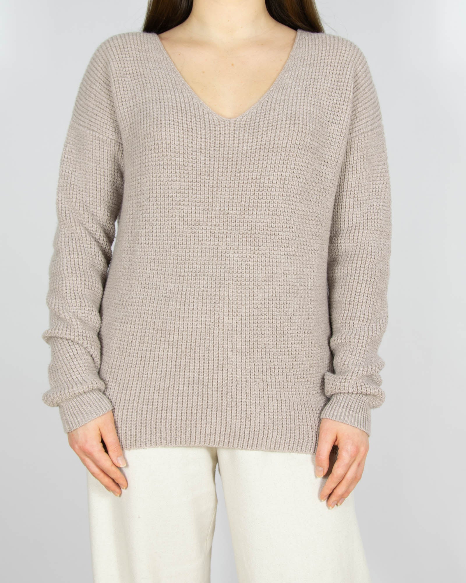 Beżowy wełniany (merino) sweter - M