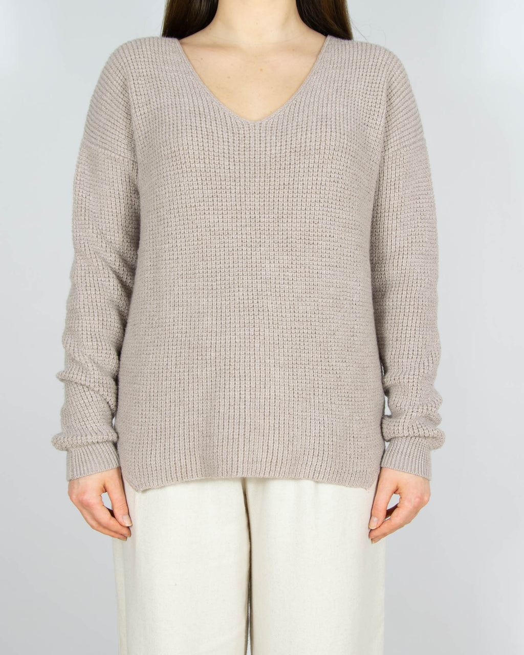 Beżowy wełniany (merino) sweter - M