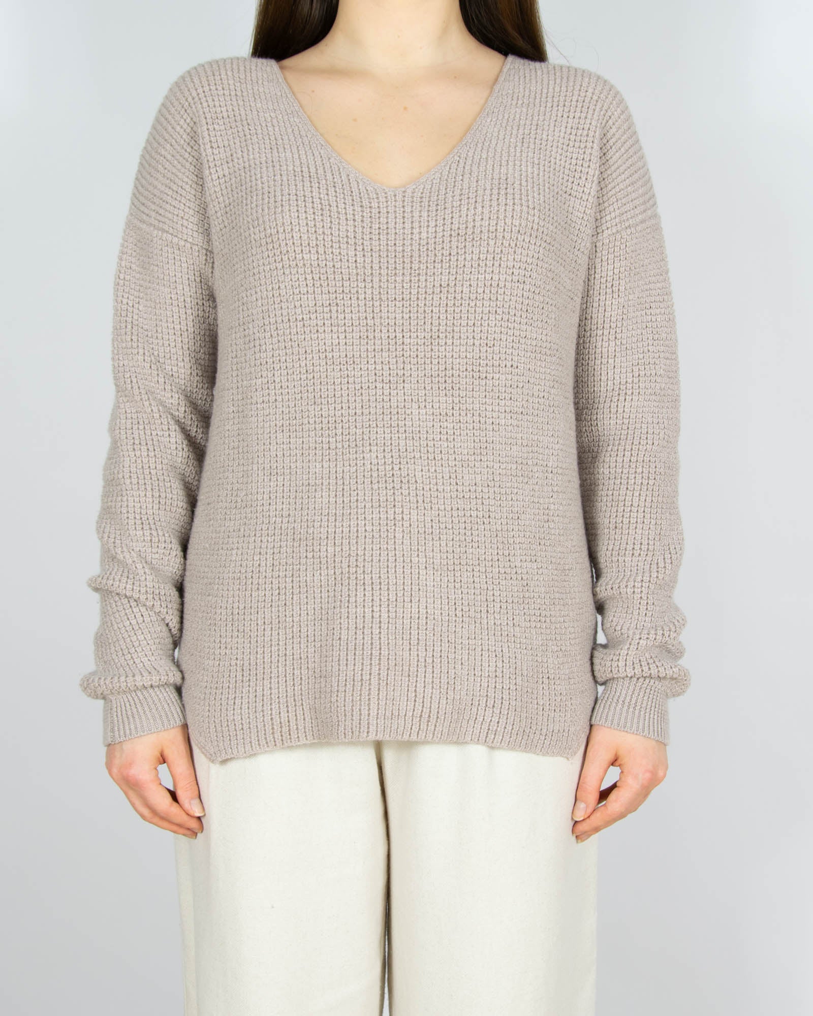 Beżowy wełniany (merino) sweter - M