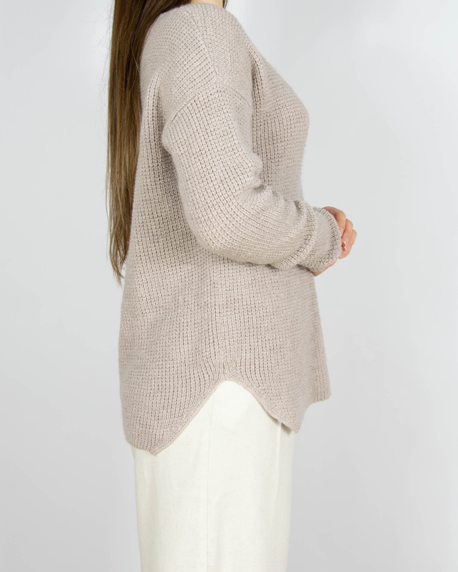 Beżowy wełniany (merino) sweter - M