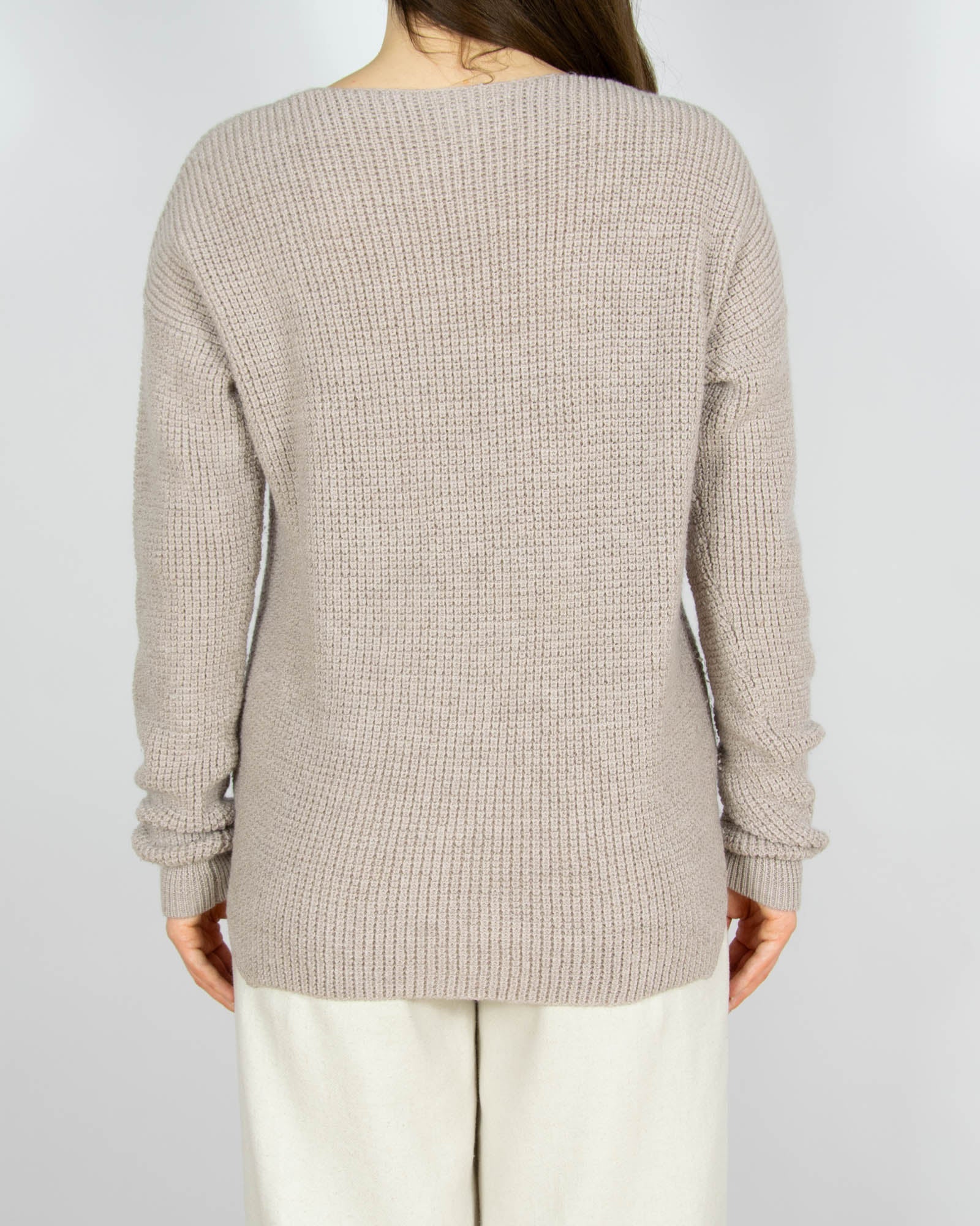 Beżowy wełniany (merino) sweter - M