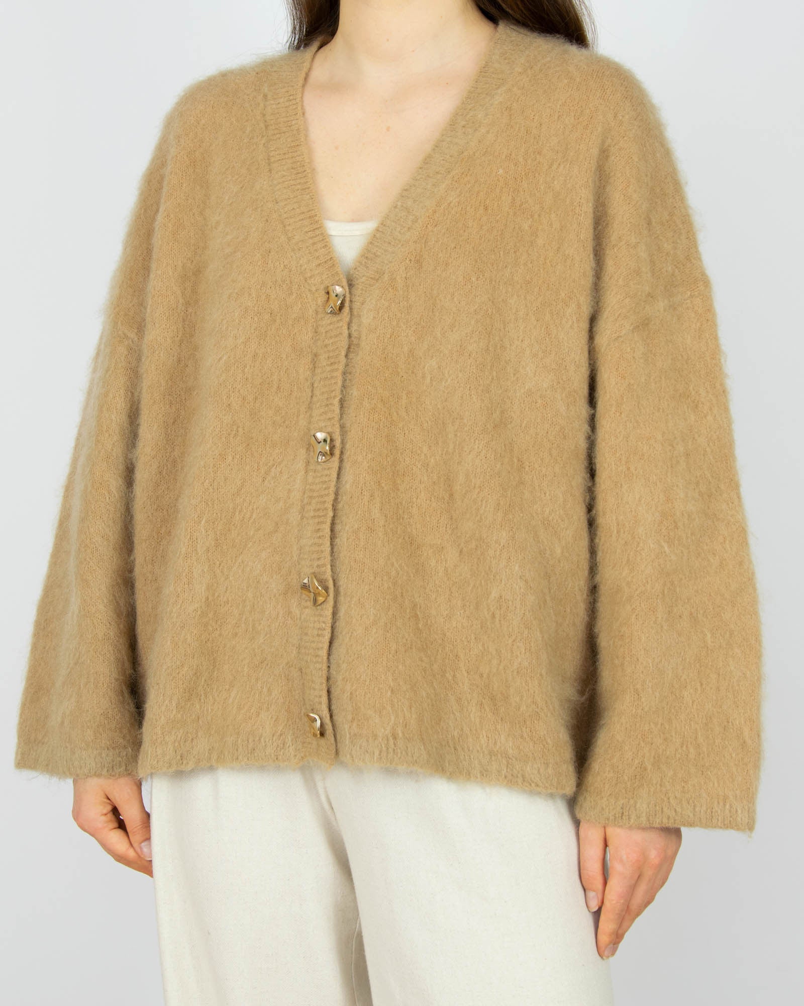 Beżowy (moher + wełna) kardigan H&M Premium