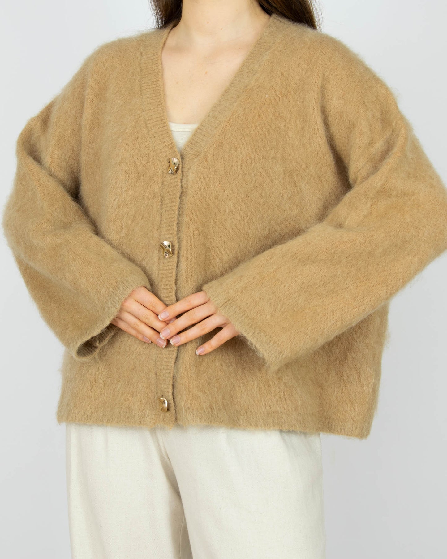 Beżowy (moher + wełna) kardigan H&M Premium - L