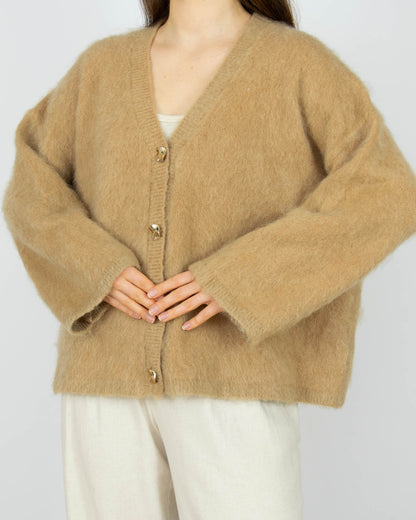Beżowy (moher + wełna) kardigan H&M Premium - L
