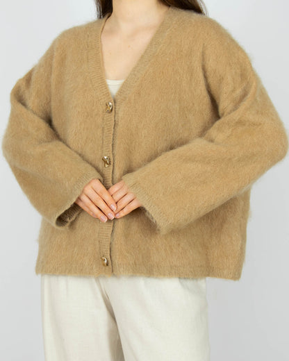 Beżowy (moher + wełna) kardigan H&M Premium - L