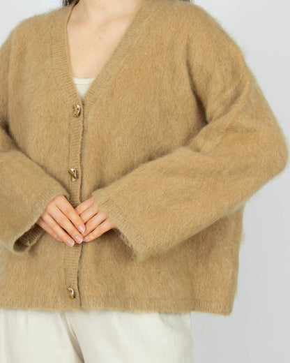 Beżowy (moher + wełna) kardigan H&M Premium - L