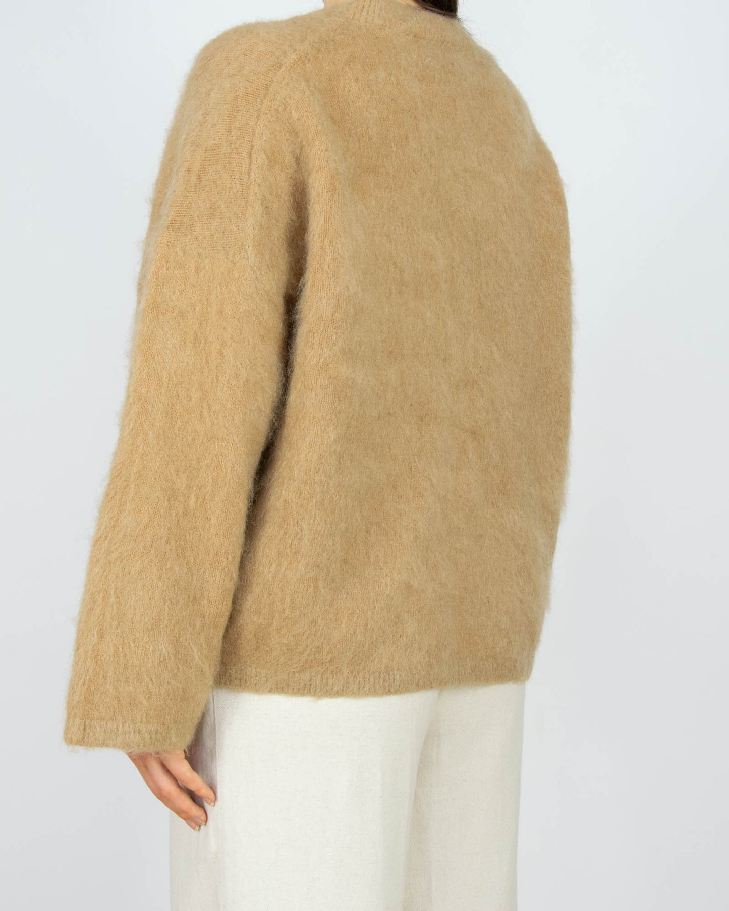 Beżowy (moher + wełna) kardigan H&M Premium - L