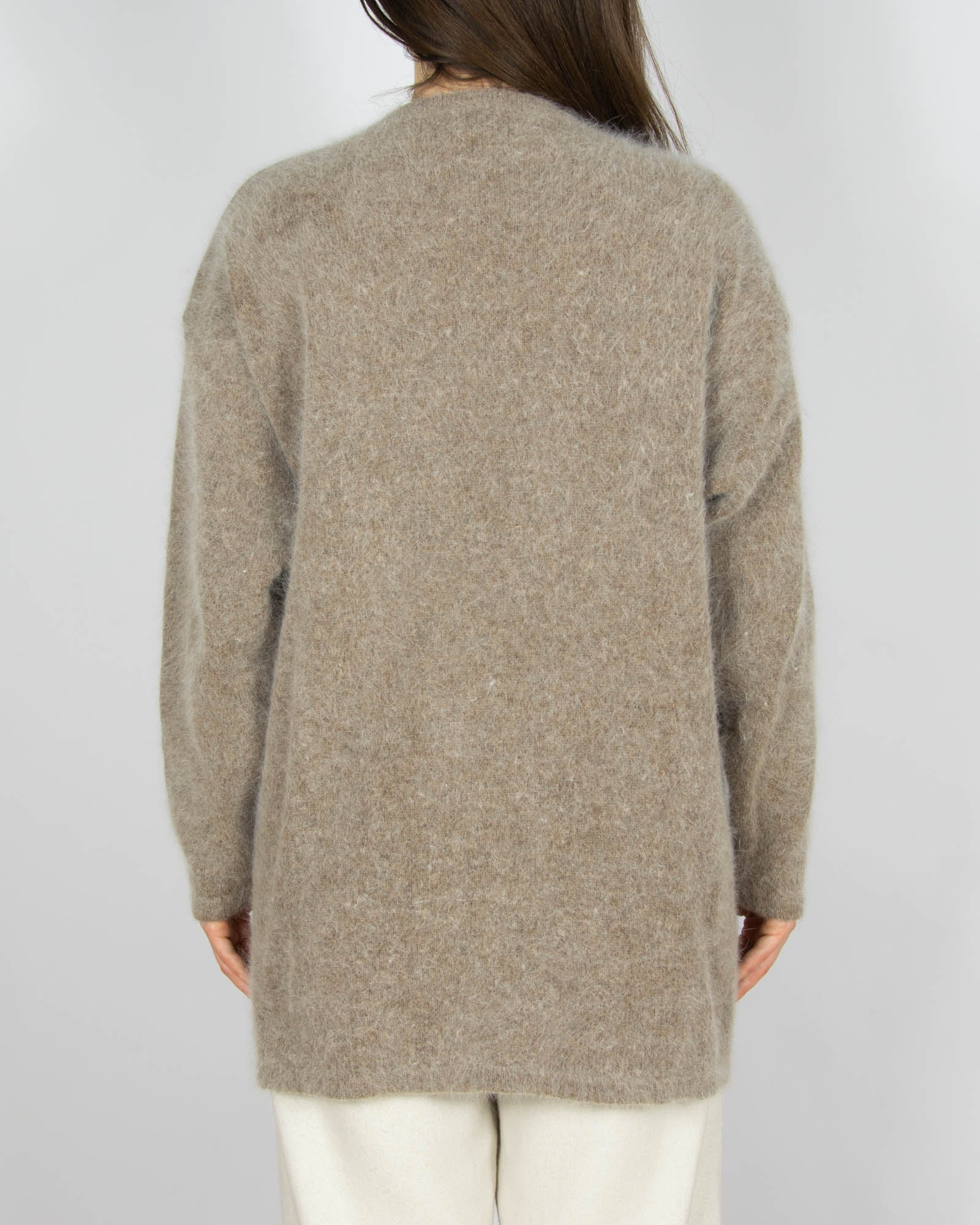 Beżowo brązowy wełniany (angora + wełna jagnięca) kardigan - XL