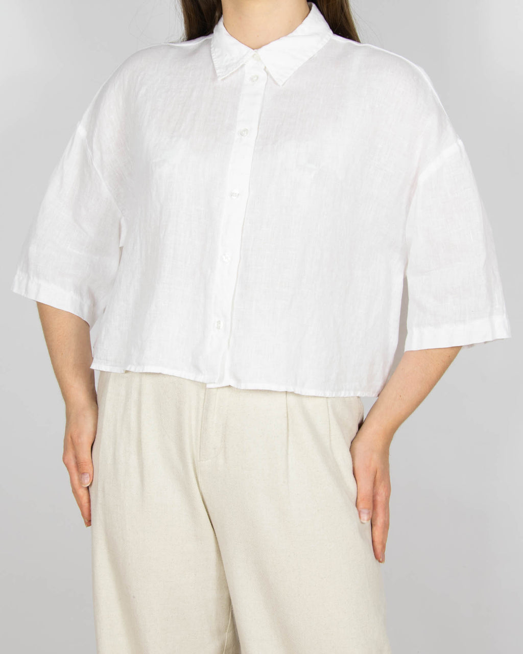 Biała lniana koszula oversize H&M - S