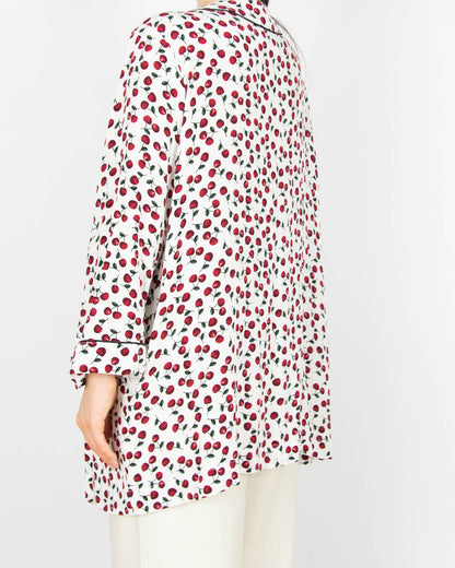 Biała wiskozowa narzutka kimono w wisienki Zizzi - M