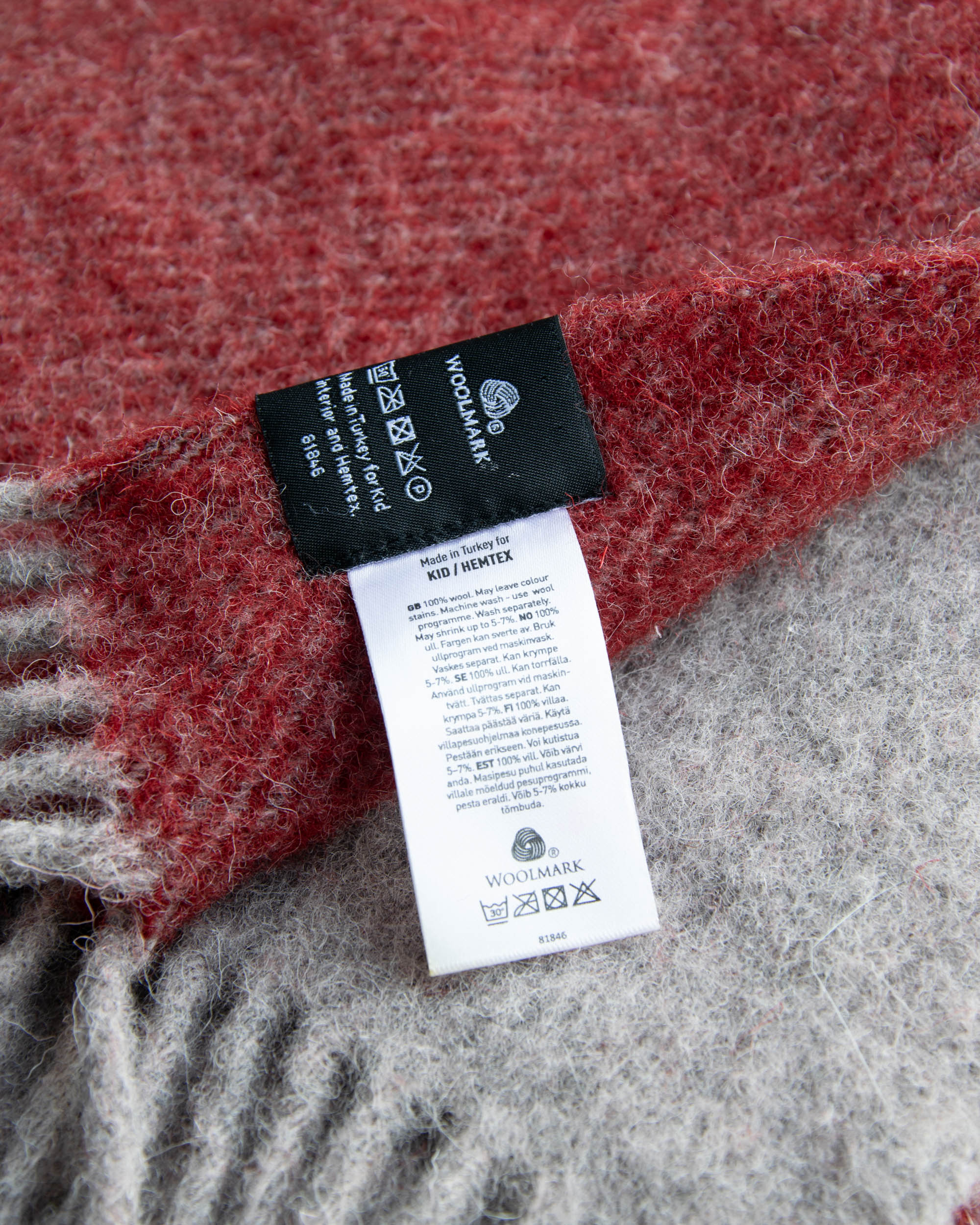Szaro bordowy wełniany (Pure New Wool) koc KID