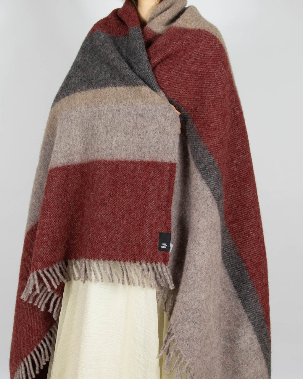 Szaro bordowy wełniany (Pure New Wool) koc KID