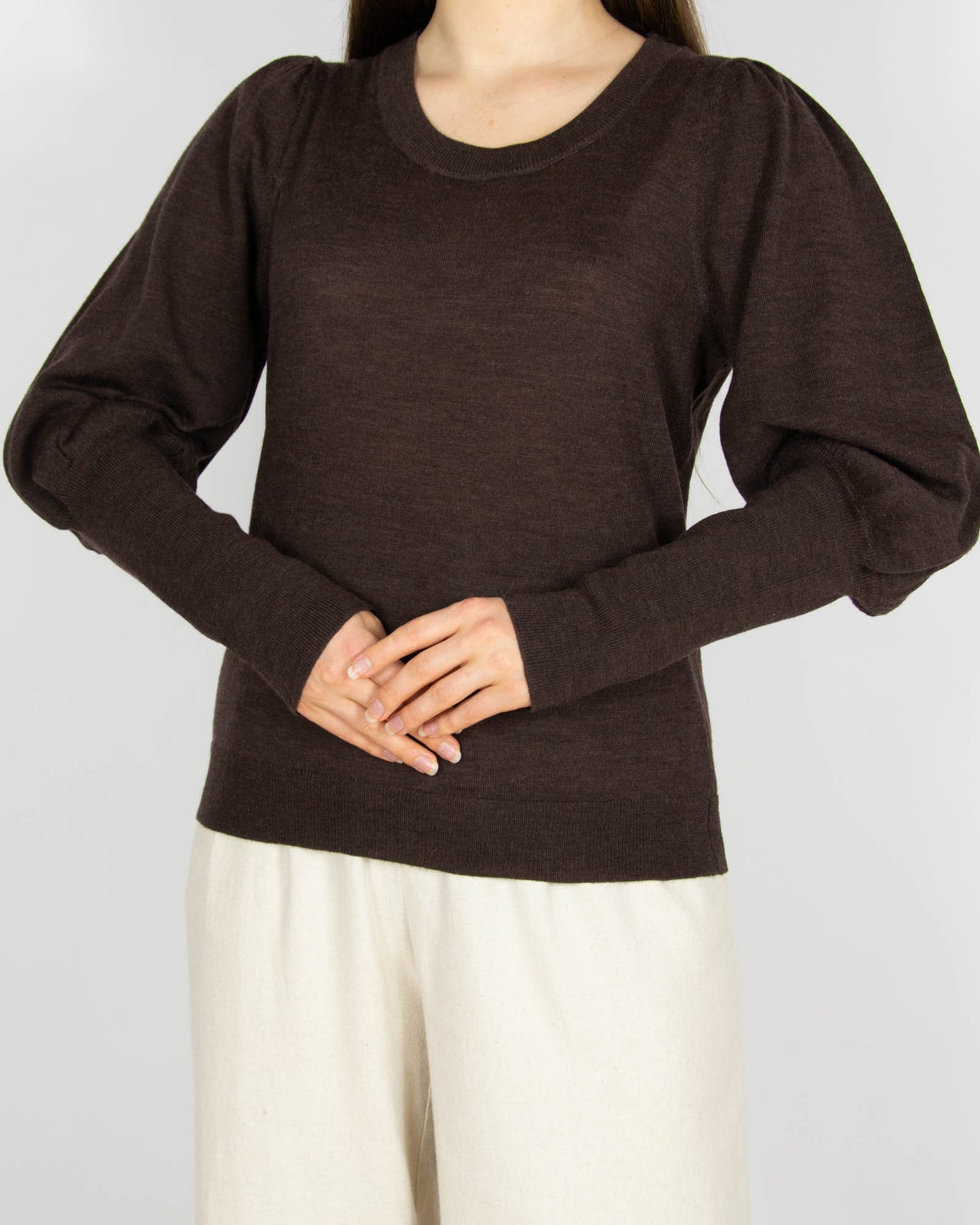 Brązowy wełniany (merino) sweter Claire - M