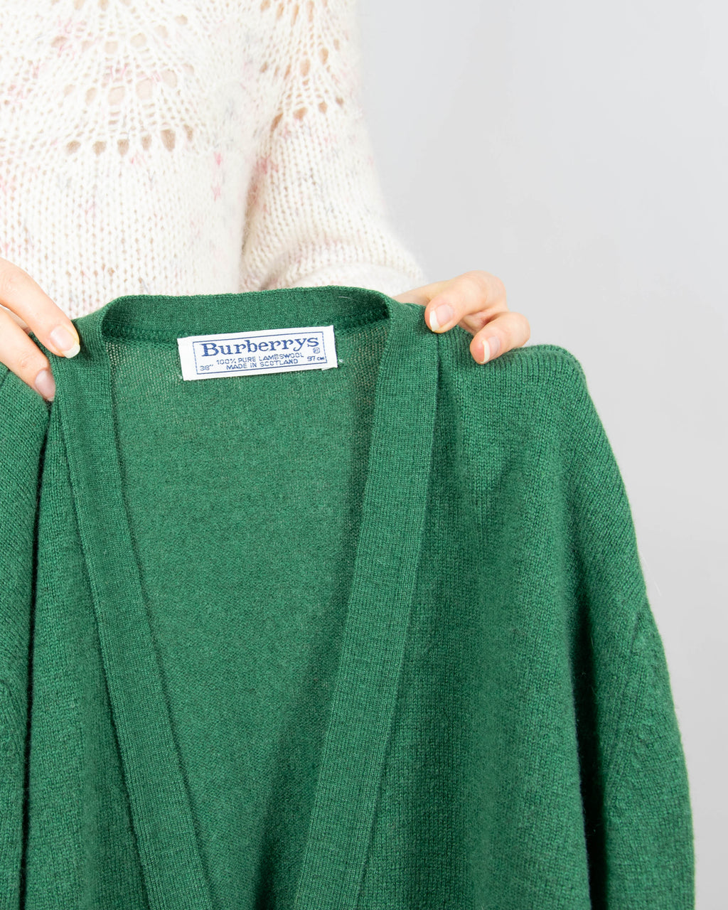 Ciemnozielony wełniany (wełna jagnięca) kardigan Burrberys - M